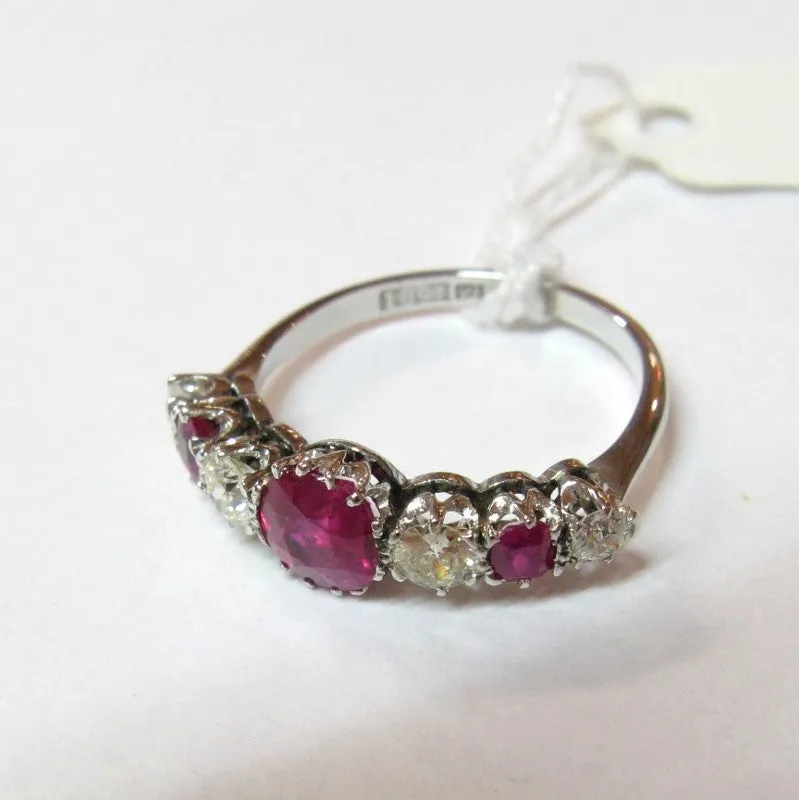 1950s 18ct White Gold, Ruby & Diamond Five Stone Ring