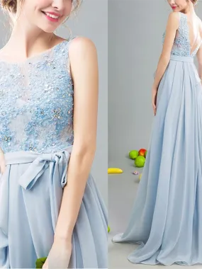 Bateau Chiffon Prom Dresses A-line Evening Dresses With Beads PD430