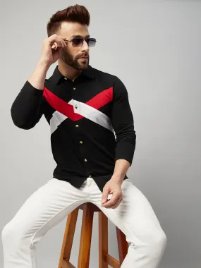 Black Full Sleeve Color Block Knitted Shirt