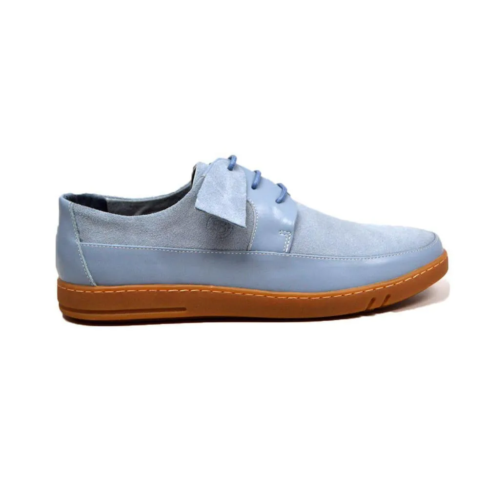 British Walkers Westminster Vintage Bally Style Men's Sky Blue Leather and Suede Low Top Sneakers