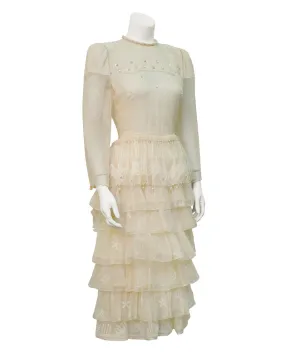 Cream Printed Tiered Dress