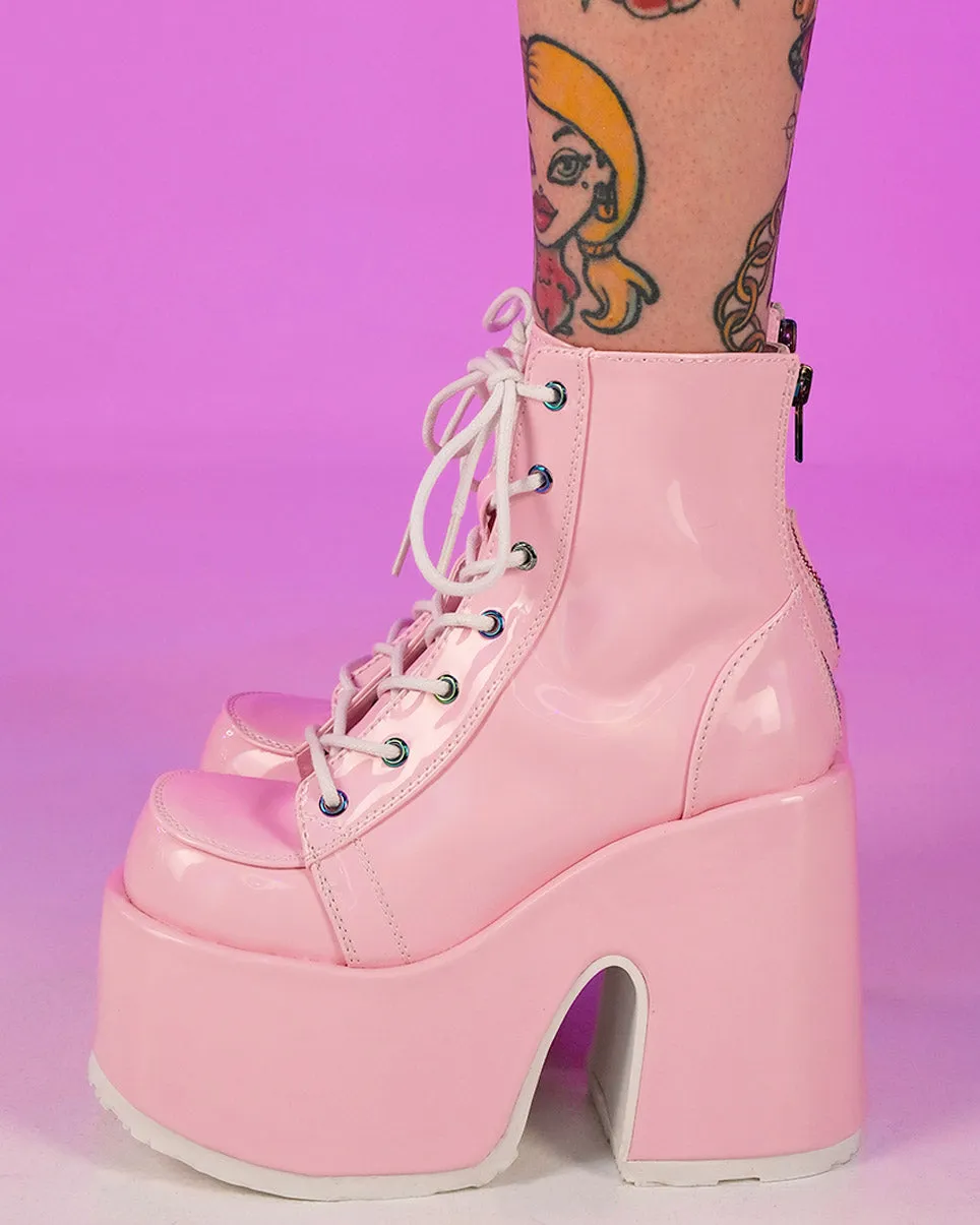 Demonia Holo Pink Lace-Up Ankle Boot