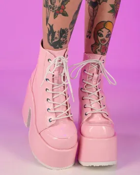 Demonia Holo Pink Lace-Up Ankle Boot