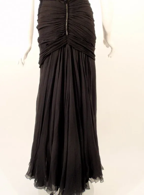 ELEANORA GARNETT Black Shirred Chiffon Evening Gown