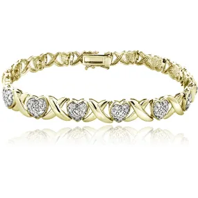 Gold Tone 1/2 Ct Diamond x & Heart Bracelet, Women