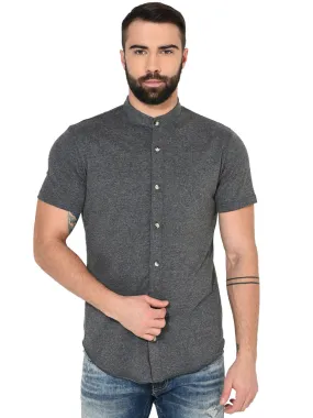 Grey Half Sleeve Collar Knitted Shirt