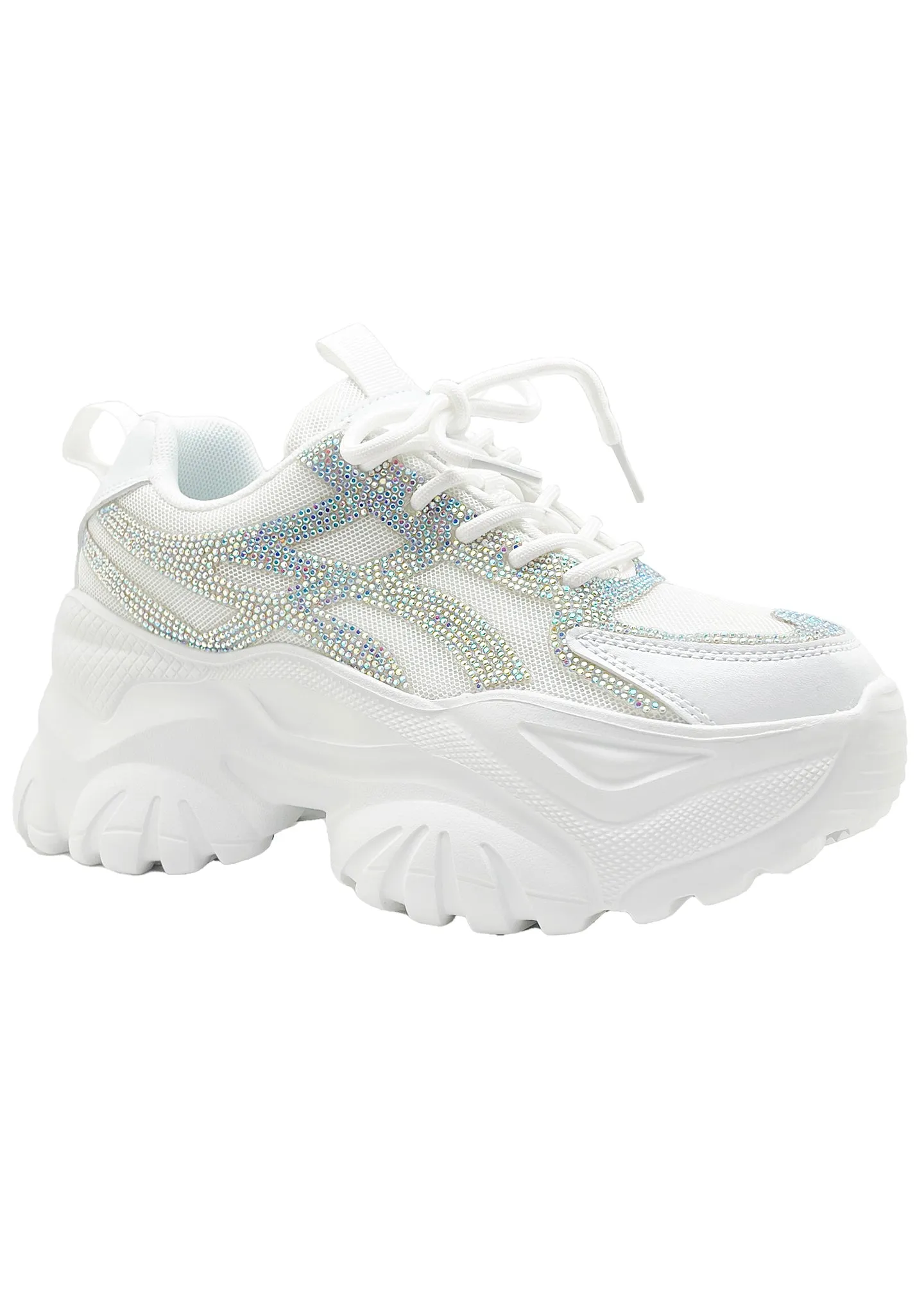 HANNA 02 Speed Runner Rhinestone White Platform Sneakers