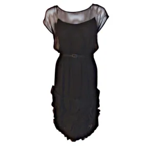 JAMES GALANOS 1960s Black Chiffon Cocktail Dress with Ruffles