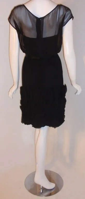 JAMES GALANOS 1960s Black Chiffon Cocktail Dress with Ruffles