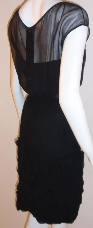 JAMES GALANOS 1960s Black Chiffon Cocktail Dress with Ruffles