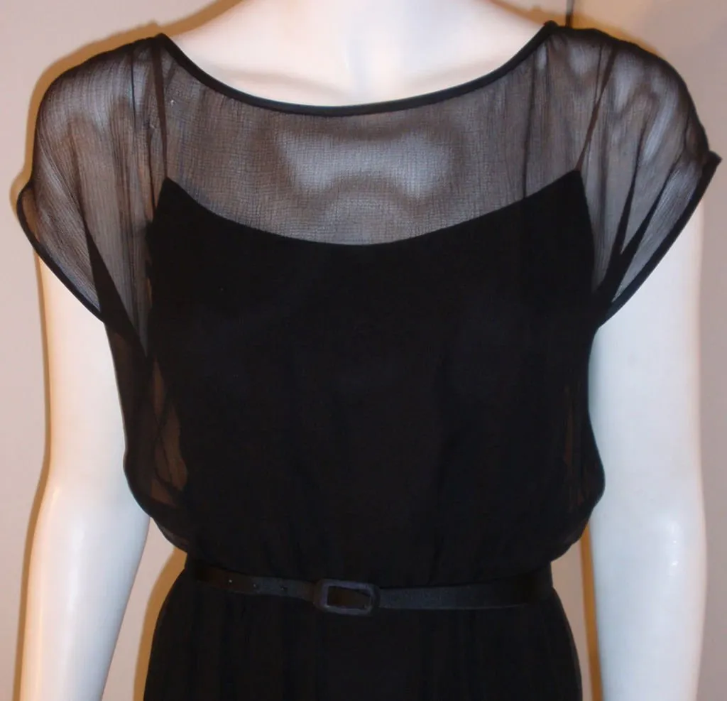 JAMES GALANOS 1960s Black Chiffon Cocktail Dress with Ruffles