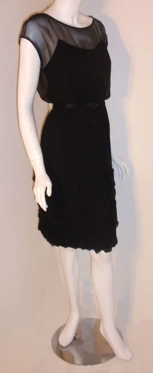 JAMES GALANOS 1960s Black Chiffon Cocktail Dress with Ruffles