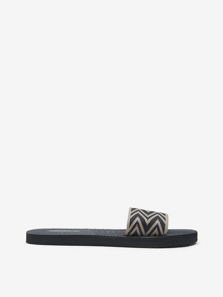 LUNA BLU Black Chevron Printed Knitted Slides