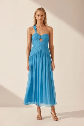 MARGOT ONE SHOULDER MIDI DRESS - AQUA