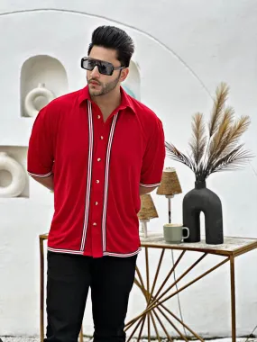 Red Oversized Tapered Knitted Shirt