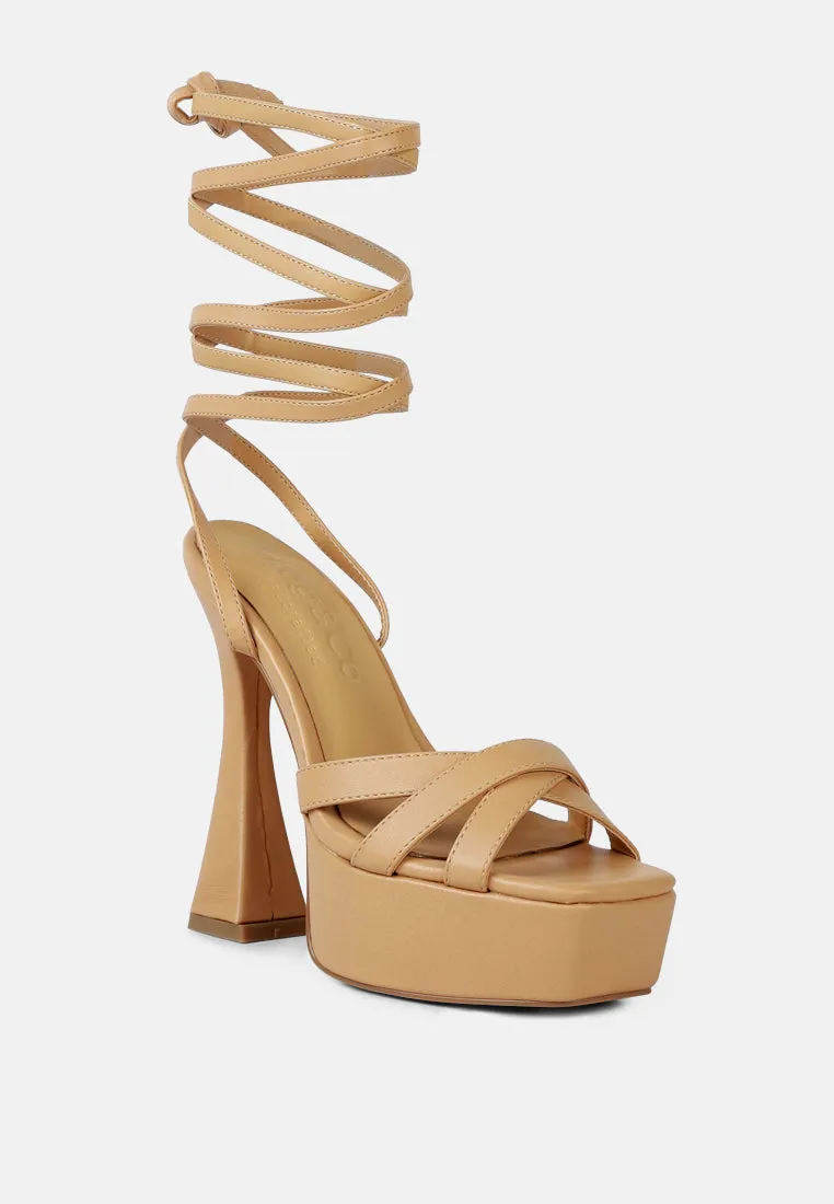 SPLITSOUL Nude Lace Up High Platform Sandal