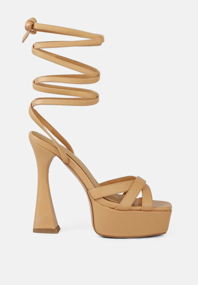 SPLITSOUL Nude Lace Up High Platform Sandal