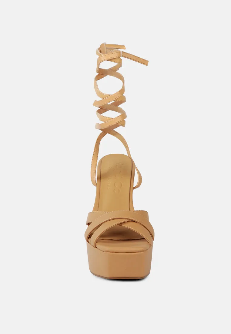 SPLITSOUL Nude Lace Up High Platform Sandal