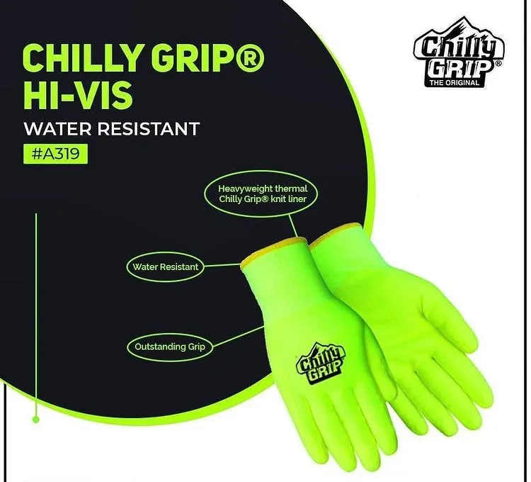 TA319 Chilly Grip Water Resistant Hi-Vis Thermal Gloves, Sizes S-XXL, Sold by Pair