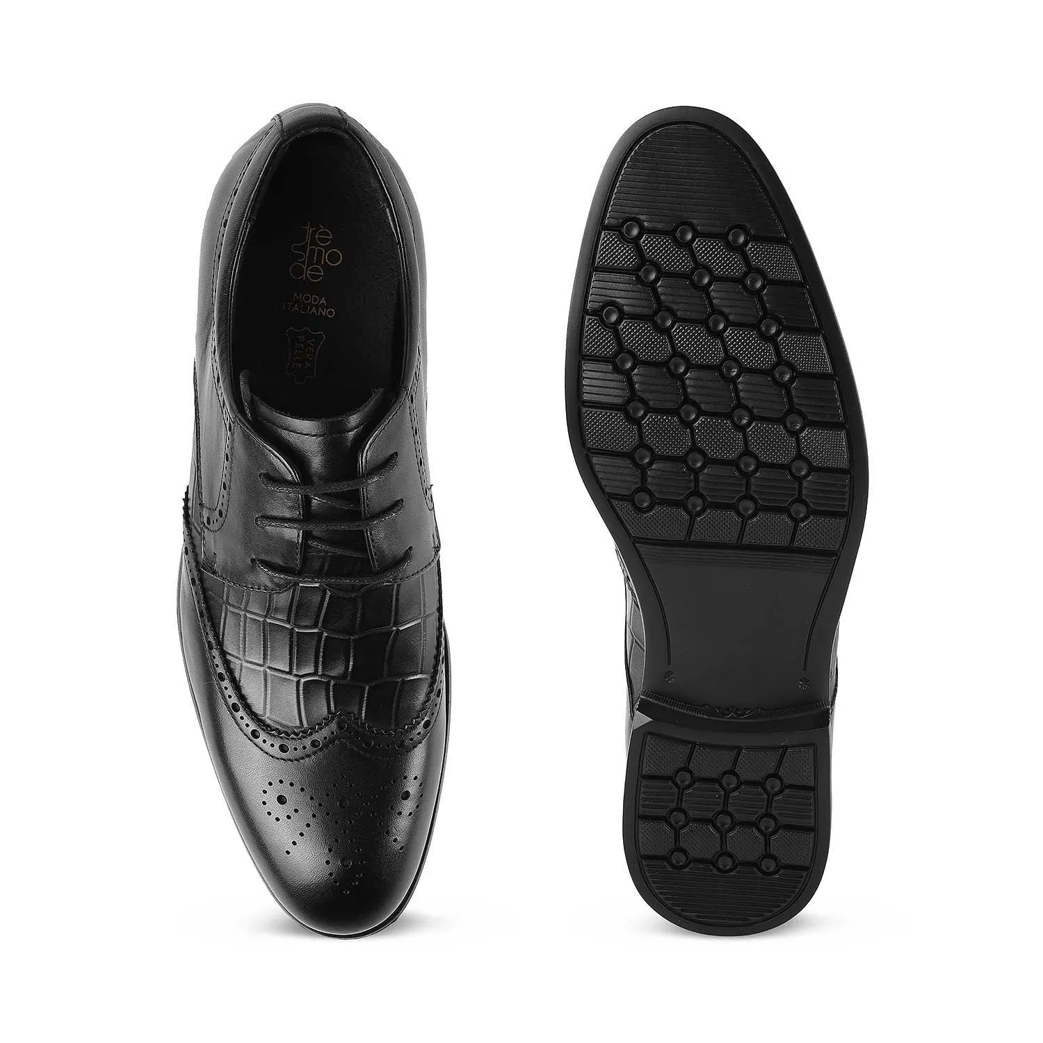 Tresmode Cent Black Men's Oxford Brogue Lace Ups