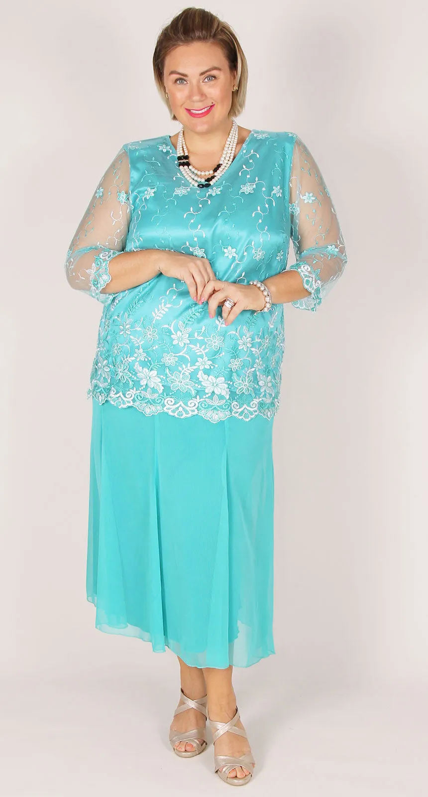 Turquoise Lace V-neck Top