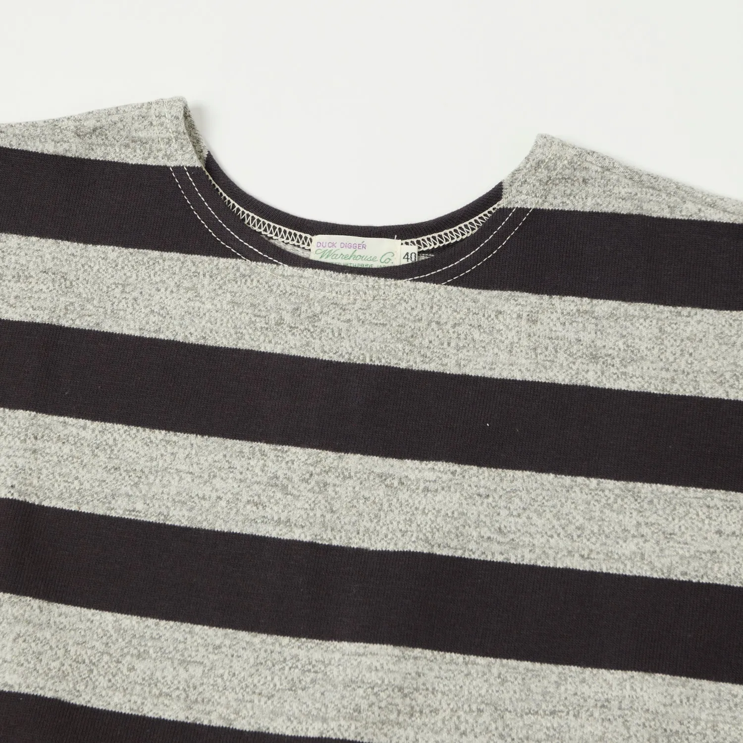 Warehouse & Co 4050 S/S 2 Border Stripe Tee - Black /Heather Grey