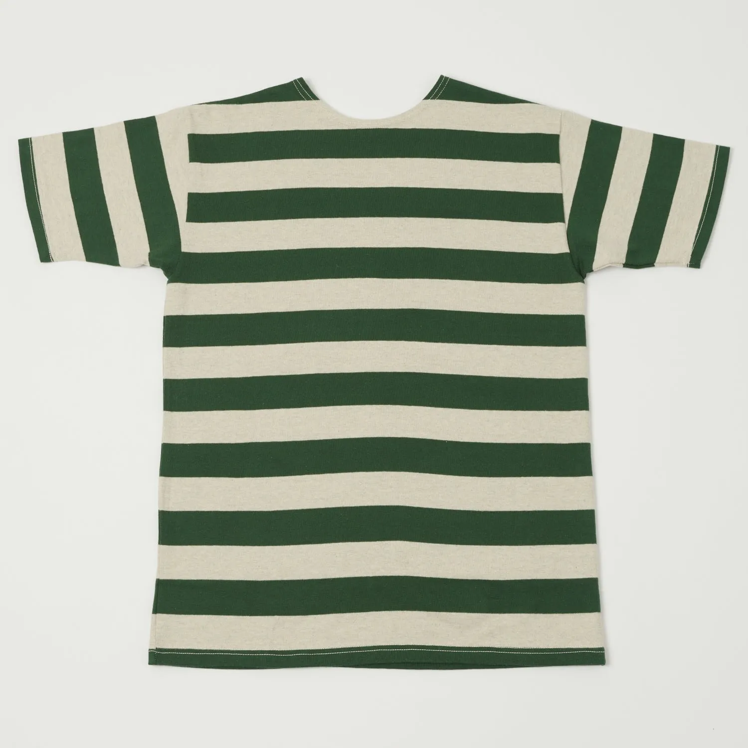 Warehouse & Co 4050 S/S 2 Border Stripe Tee - Green/Oatmeal