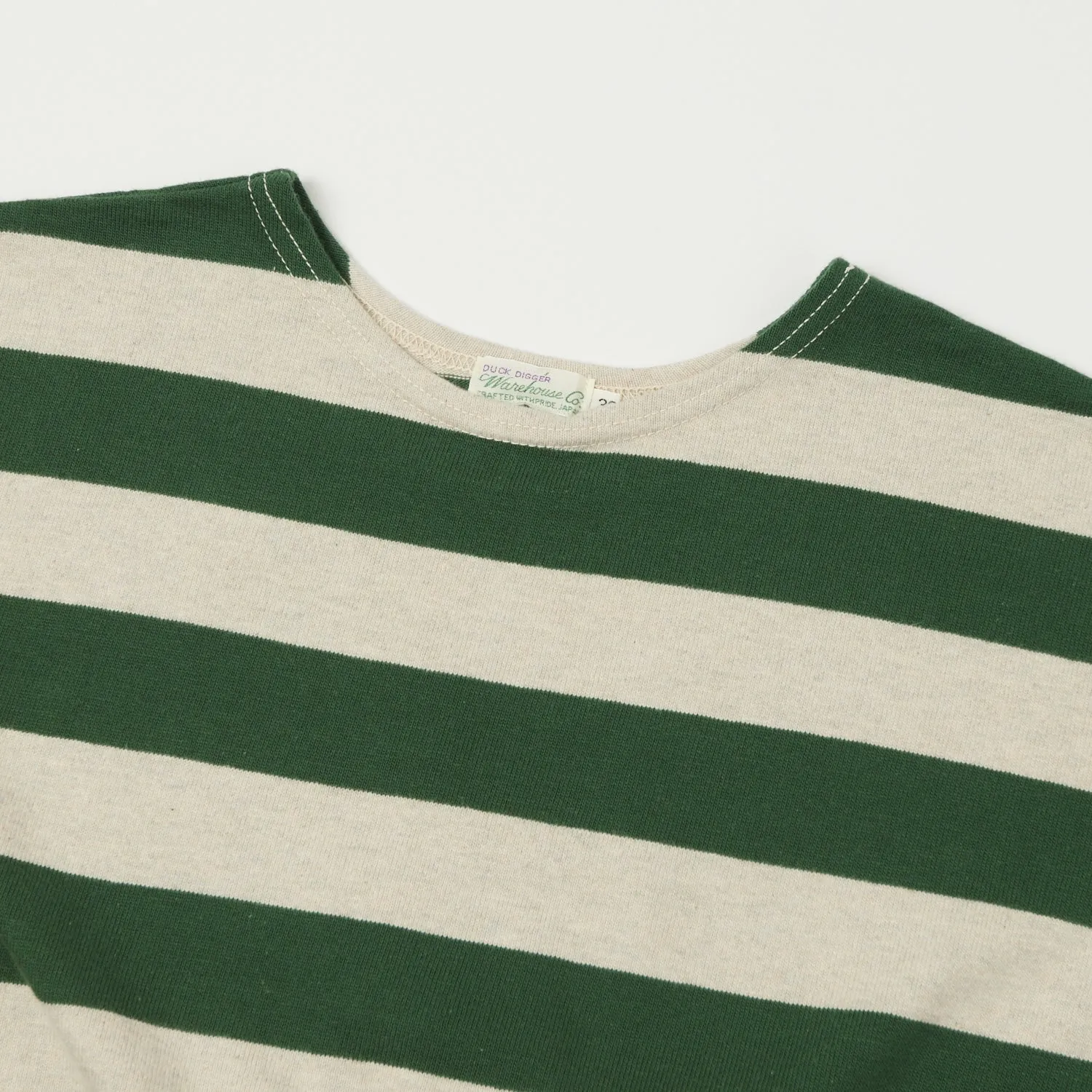 Warehouse & Co 4050 S/S 2 Border Stripe Tee - Green/Oatmeal