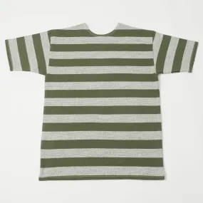 Warehouse & Co 4050 S/S 2 Border Stripe Tee - Olive Green/Heather Grey