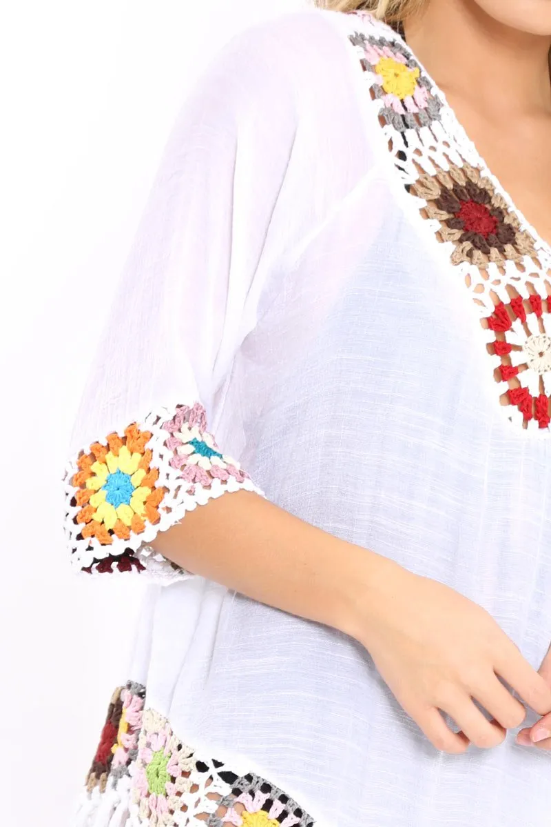 White Crochet Tassel Detail Kaftan - Katrina