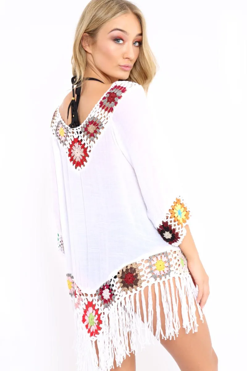 White Crochet Tassel Detail Kaftan - Katrina