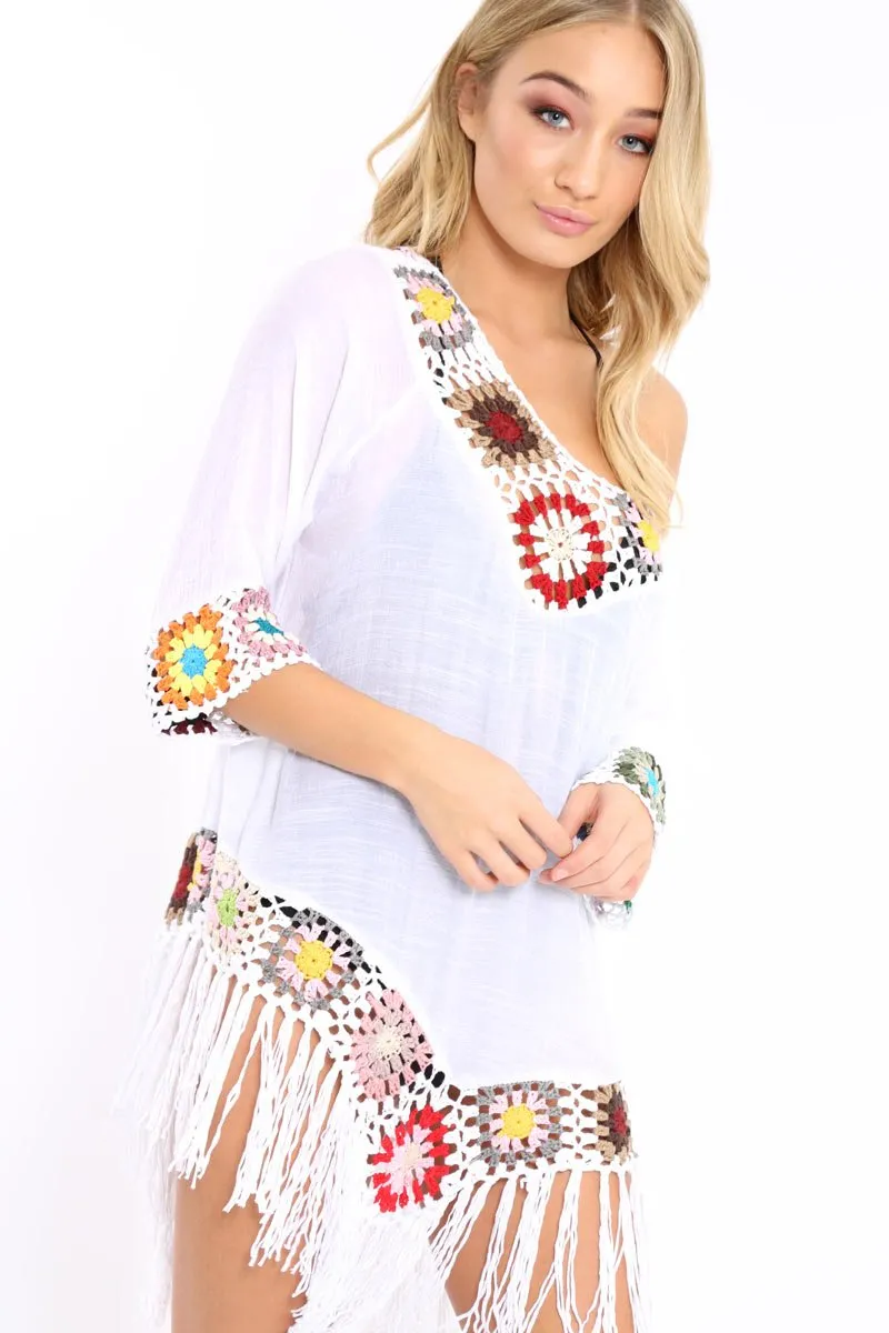 White Crochet Tassel Detail Kaftan - Katrina